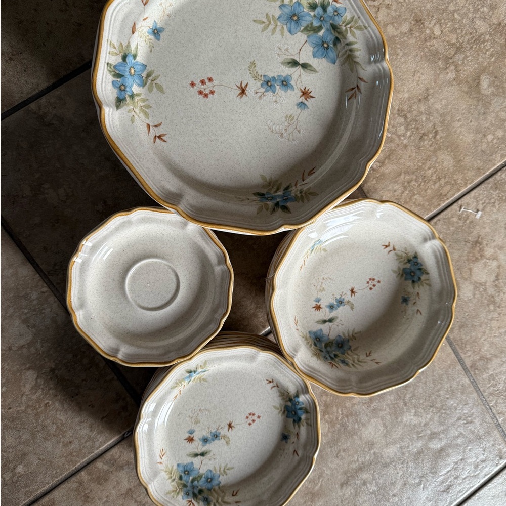 MIKASA Garden Club Day Dreams Floral Dinnerware Set with Blue and Cream Design
